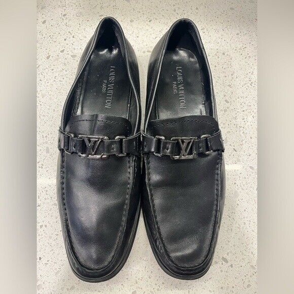 Louis Vuitton Mens Montaigne Loafers US12 LV 11 Black Leather Moccasin Logo  Slip