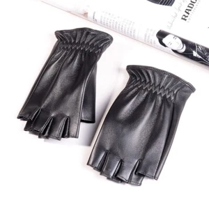Women's Ladies Real Double sides Leather Classical Fingerless  Mittens Gloves - Picture 1 of 10