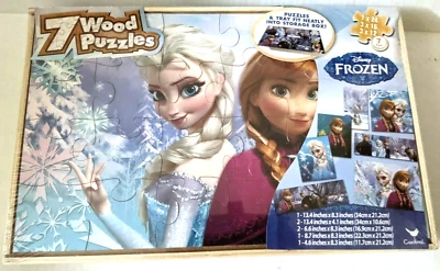 Disney Frozen 7 Different Wood Puzzles with Storage Box  -Brand New - Image 1 of 4