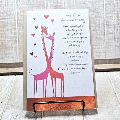 American Greetings Anniversary Card Giraffes Hearts Orange Foil Love - Image 1 of 4
