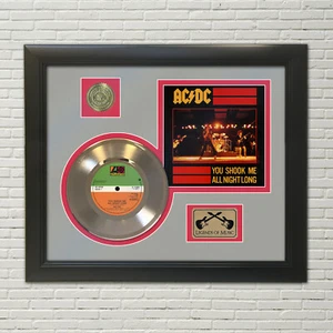 ACDC You Shock Me All Night Long Framed Picture Sleeve Gold 45 Record Display  - Picture 1 of 5