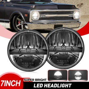 Par de faros LED redondos de 7"" negros de haz alto y bajo para camioneta Chevy C10 C20 - Imagen 1 de 9