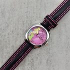 Disney Watch Tinker Bell Silver Tone Square Dial Black Pink Band NEW BATTERY