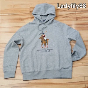 Polo Ralph Lauren Preppy Bear Polo Bear Pullover Hoodie Hooded Sweatshirt - Gray - Picture 1 of 12
