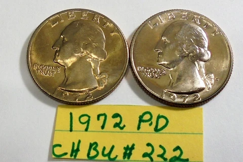 Nice 1972 p, d Choice Uncirculated Washington Quarters # 222 Cover