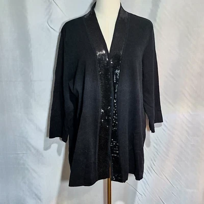 Cárdigan para mujer Mercer Street Studio negro lentejuelas frente abierto cóctel cena XL Foto 1 de 4