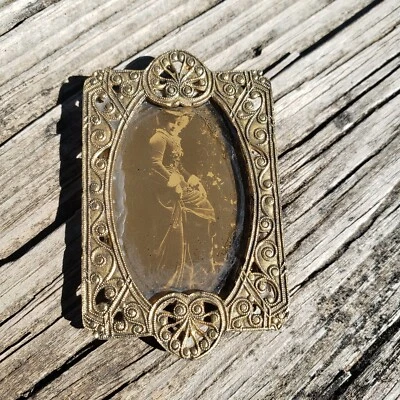 Small Antique Gold Filigree Frame  Victorian Woman Photograph Ambrotype - Image 1 of 4