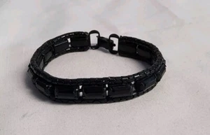 Brazalete de diamantes de imitación Buagette negro conjunto de puntas de metal japonés vintage firmado BLANCO - Imagen 1 de 12