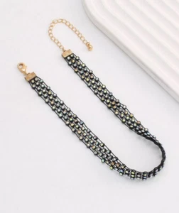 Black iridescent crystal mesh choker - Picture 1 of 2
