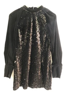 Zara Minikleid schwarz Samt Pailletten Puffärmel Größe M Ref 2731 250 - Bild 1 von 8