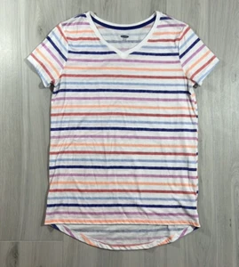 Old Navy Girls Striped Cotton Top T-Shirt Short Sleeves Size XXL 16 V Neck - Picture 1 of 3