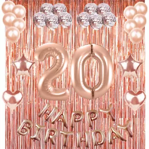 20th Rose Gold Happy Birthday Banner Confetti Balloon Party Decoration Supplies - Picture 1 of 3