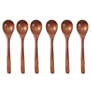6 PCS Wooden Spoons for Eating 7 Inch Small Wood Teaspoons Perfect for Coffee... - Picture 1 of 8