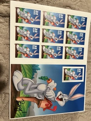 Bugs Bunny 32¢ USA Stamp Sheet with Signed Print - Image 1 of 3