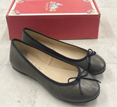 New French Sole Lola Grey Leather Flats In Grey Size: 38 (US 7.5) - Image 1 of 4