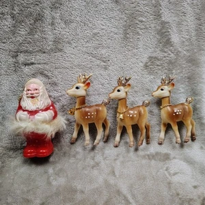 Babbo Natale e tre renne MCM decorazioni natalizie vintage plastica - Foto 1 di 6