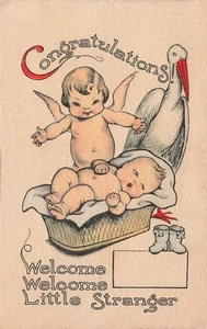 CARTOLINA CONGRATULAZIONI NASCITA CARINA CHERUBINO E BAMBINO BENVENUTO PICCOLO SCONOSCIUTO 110625 - Foto 1 di 2