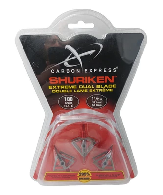 3 cabezales anchos Carbon Express Shuriken Extreme doble hoja 100 granos 1-1/2" 55571 Foto 1 de 4