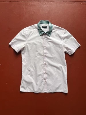 RAF Simons Men’s Darted Short Sleeve Pink Cotton Slim Fit Shirt With Gingham - Image 1 of 4