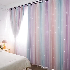 Kinder Bunte Regenbogen Vorhänge für Schlafzimmer Aushöhlen Twinkle Star Vorhänge - Bild 1 von 27