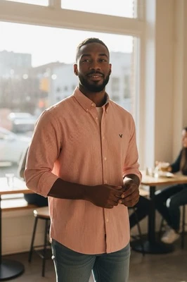 American Eagle Men’s XXL Classic Fit Orange White Stripe Button Down Shirt 2XL - Image 1 of 4