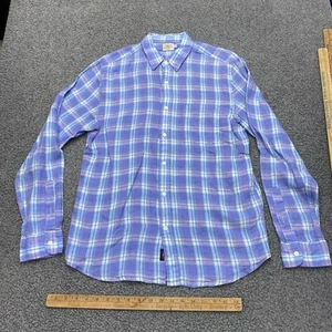 Faherty Mens Medium Linen Shirt Button Up Long Sleeve Stretch Lightweight Plaid - Picture 1 of 7