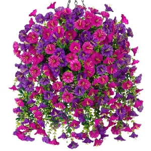 Artificial Hanging Flowers with Basket Outdoors Fake Flowers Plants,3 PCS Fau... - Picture 1 of 8