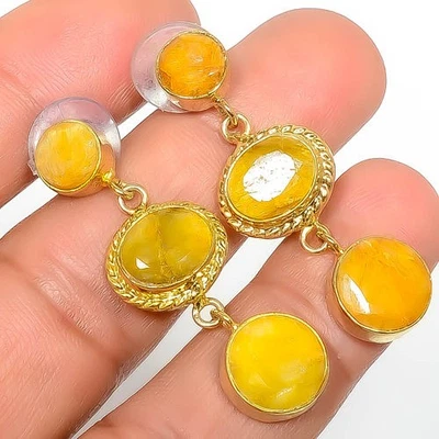 Pendiente antiguo enchapado en oro amarillo de 18k zafiro amarillo (simulado) 1,56" E823 Foto 1 de 3