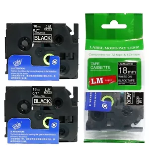 2/Pack 18mm White on Black Tape for P-touch Model PT1800, PT-1800 Label Maker - Picture 1 of 1