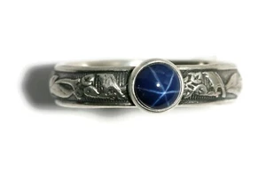 Star Sapphire Ring Blooming Flower Band 925 Sterling Silver (6mm Lab Created) - Picture 1 of 5