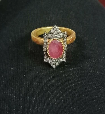 Victorian Natural Genuine Ruby & Diamond 925 Sterling Silver Ring Birthday Gifts - Image 1 of 4
