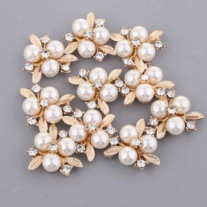 10pcs Rhinestone Pearl Flower Embellishments Buttons for Hair Bows, - Picture 1 of 9