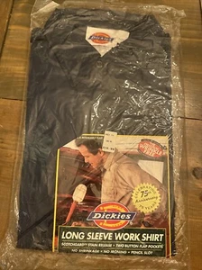Vintage 1994 *Dickies* Dark Blue Med. Long Sleeve 75th Anniversary Work Shirt. - Picture 1 of 10