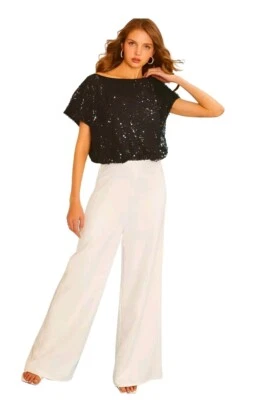 TOP DE GASA 100 % AUTÉNTICO NUEVO CON ETIQUETAS BEBE LENTEJUELAS NEGRAS TALLA S Foto 1 de 4