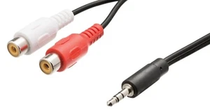 Black 2 Meter Audio Splitter Cable (3.5mm Stereo Jack Male - 2x RCA/Phono Male) - Picture 1 of 1