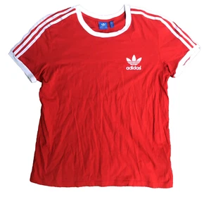 ADIDAS ORIGINALS Retro 3 Stripes White Red Shirt Short Sleeve Women Large - Picture 1 of 9