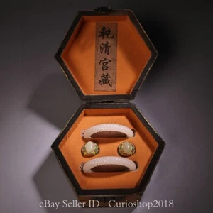 2.4" Old Chhinese Dynasty White Jade Carving Jewelry Bracelet Ring Statue Set - Picture 1 of 9