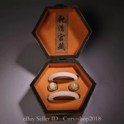 Conjunto de estatua pulsera anillo joyería talla jade blanco dinastía china antigua de 2,4" Foto 1 de 4