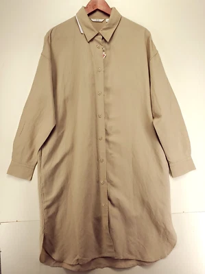 Vestido Camisa UNIQLO Mezcla Lino Mujer S Tostado Manga Larga Gran Tamaño Minimalista Nuevo con Etiquetas Foto 1 de 4