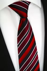 Hombre Lujo Corbata de Seda de Rayas, Color Rojo, Negro, Modelo Núm K 87.1 - Imagen 1 de 3
