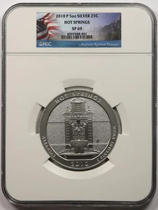 2010-P ATB Hot Springs Arkansas Silver 5oz 25C SP 69 NGC America the Beautiful - Picture 1 of 4
