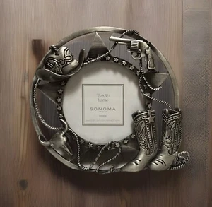 NEW Sonoma 3D Cowboy/Western Themed Round Metal Picture Frame 3.5in Pic - Picture 1 of 7