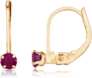 14K Yellow Gold Petite Round Ruby Leverback Earrings - Picture 1 of 1