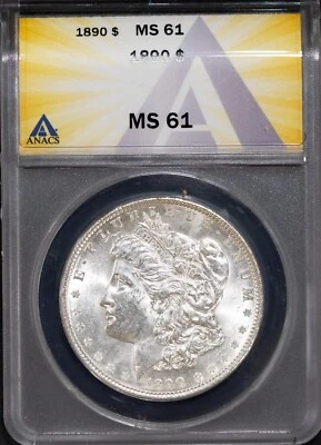 1890 $1 Silver Morgan Dollar MS 61 ANACS # 7695740 + Bonus - Image 1 of 2