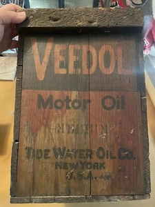 Large Antique/Vintage Veedol Motor Oil Tide Water Oil Co. New York Wood Crate - Picture 1 of 5
