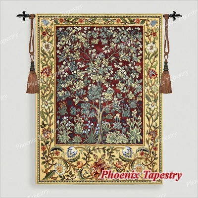 SMALL William Morris Tree of Life Fine Art Tapestry Wall Hanging, RUBY 35"x27" - Image 1 of 4
