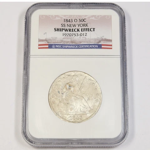 1843 O PCGS SHIPWRECK | SS NEW YORK Seated Liberty Half Dollar 50c #42993A Cover