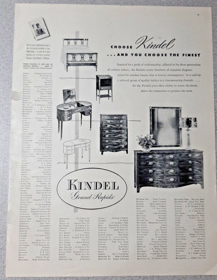 Mueble Kindel 1951 vintage impreso anuncio tocador elegante Grand Rapids Foto 1 de 1