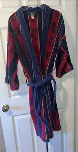 Accappatoio vintage Stafford rosso blu a righe paisley taglia unica con cintura spugna - Foto 1 di 9