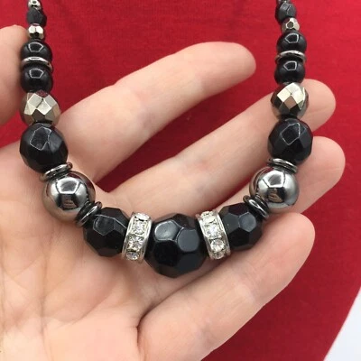 NEXT Bead Necklace Black & Silver Tone Disco Party Studio 54 Kitsch Festival - Image 1 of 4